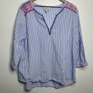 St. John Bay Long Sleeve Embroidered V Neck Blouse